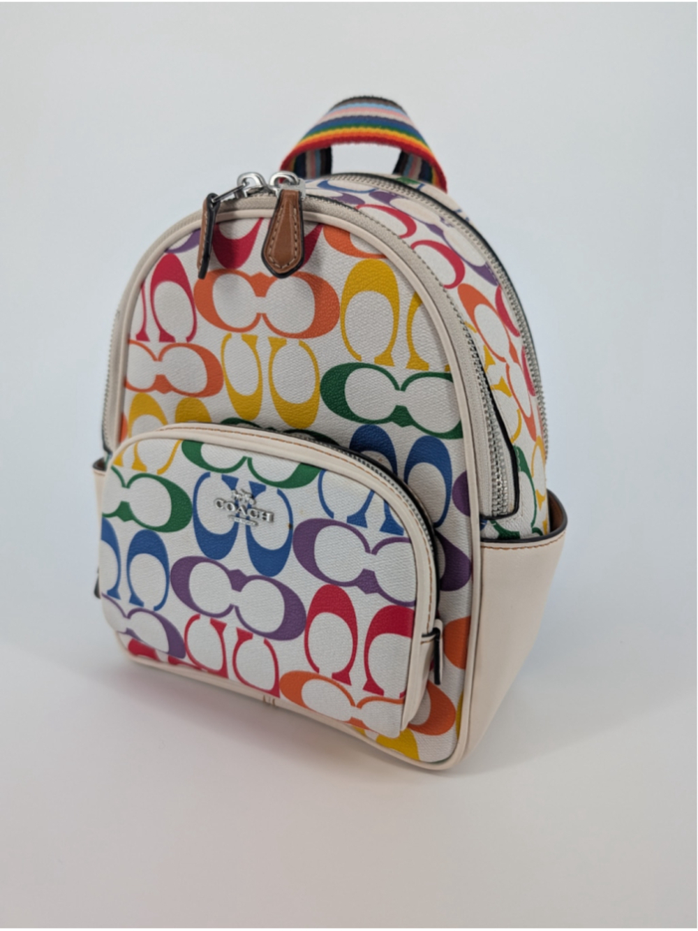 Coach CK377 Mini Court Pride 2023 Rainbow Signature Canvas Backpack Chalk Multi
